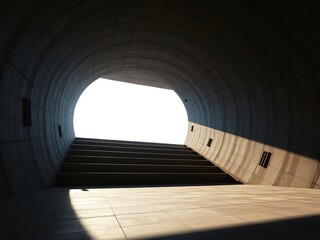 Obraz premium Bright light illuminates tunnel stairs ascending to hope. AI Generated