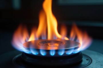 Closeup of propane flame with shadows on glass, radiant, dark, light