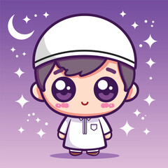 Cute Muslim Boy Kawaii Character Illustration