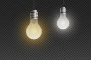 Glowing light bulbs for Christmas and New Year. On a transparent background.