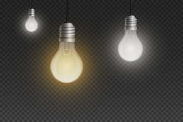 Glowing light bulbs for Christmas and New Year. On a transparent background.