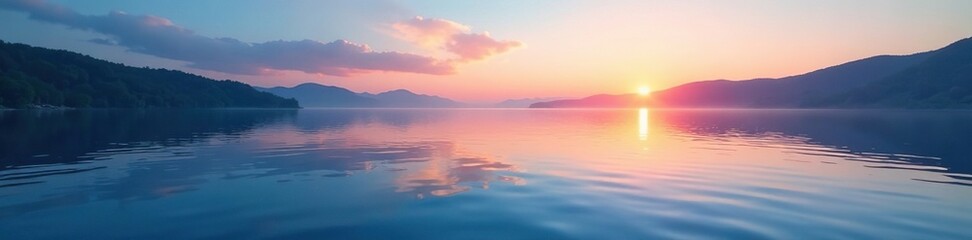 Azure stripe stretches across a serene lake at dawn, water, serenity