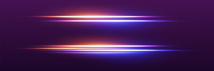 Red blue light effect lines. Neon flash of laser beam light.