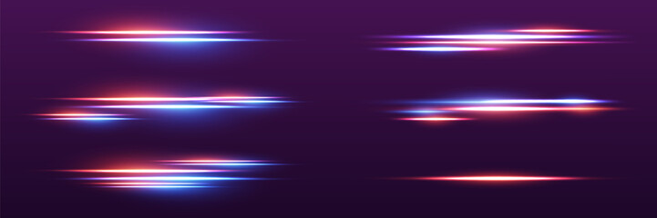 Red blue light effect lines. Neon flash of laser beam light.