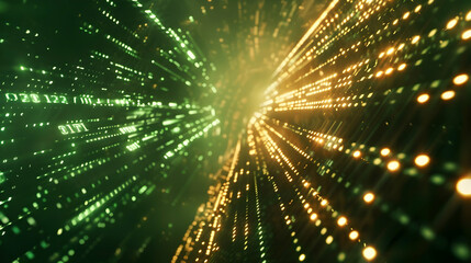 Obraz premium Abstract digital visualization of data streams in green and gold, creating a futuristic atmosphere