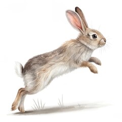 Obraz premium Energetic Rabbit Leaping in Nature Vibrant Wildlife Illustration Outdoor Scene Dynamic Perspective