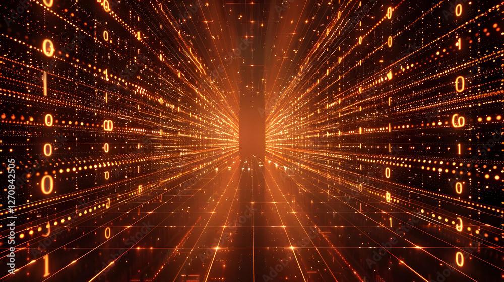 Poster abstract representation of digital data flow with glowing binary code in a futuristic environment (1