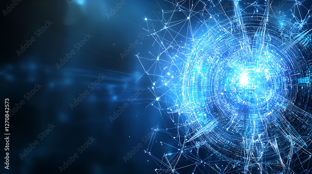 Poster technological nexus connection point blue network of interconnected data and futuristic element