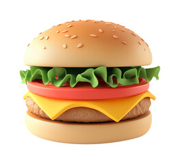 3d hamburger, cute cartoon sytle. Pastel colors using pink, blue and yellow. Isolated on transparent background.