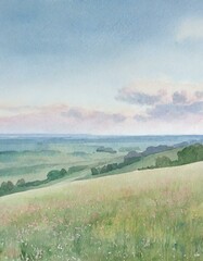 Naklejka premium Meadow landscape painting illustration