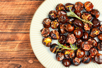 Charred roasted Chestnuts.
