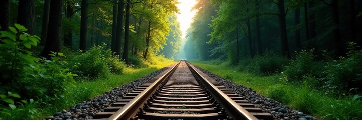 Obraz premium Railway disappearing into dense forest of trees, railway, forest