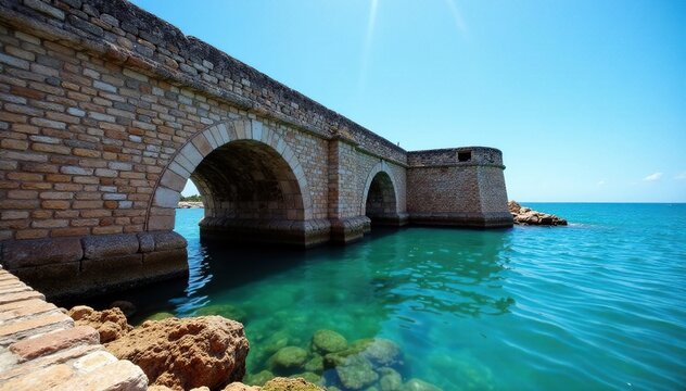 Muelle antiguo con cimientos de piedra y arcos, arco, mar, edificios antiguos