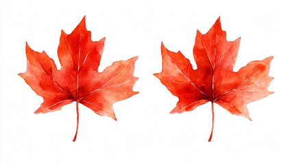 Watercolor Red Maple Leaves Painting Isolated
