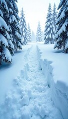 Fototapeta premium Avalanche of snow sweeps through the trees, burying everything under its path, snow storm, winter, trees