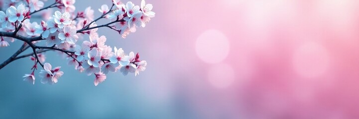 Obraz premium Gray and blue cherry blossom branches in the foreground with pink background, branch, landscape, blue