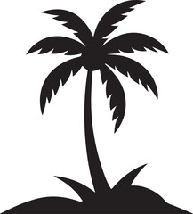 Tropical Beach Scene with Palm Tree silhouette, Sailboat, and Birds | Vector of a summer sunset | Beach view with silhouettes of black coconut trees at sunset. Sea beach, sun, ocean sunrise, palms