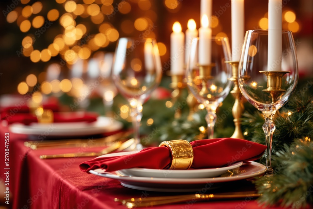 Poster Elegant holiday table setting with candles and decorations.