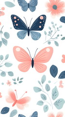 Pastel Butterfly Pattern with Soft Floral Design