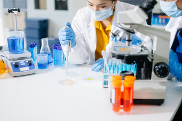 Scientists, beakers, and microscopes in cutting-edge research. Perfect for science and technology projects.