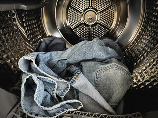 Denim and jeans was put in to washing machine bucket,prepare for clean,