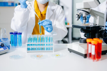 Scientists, beakers, and microscopes in cutting-edge research. Perfect for science and technology projects.