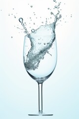 Water Splash, Streams, And Drops in a Wine Glass Dynamically Illuminated With Daylight