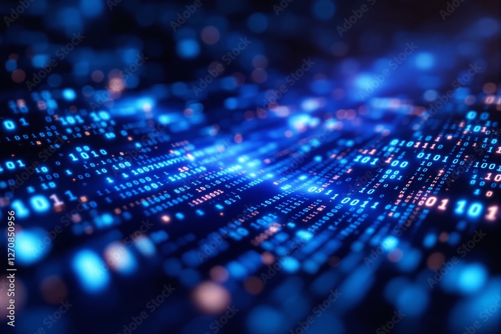 Aufkleber Digital binary code background in blue light.