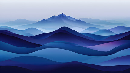 Serene blue mountain range landscape with artistic smooth gradient layering