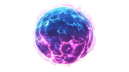 Fototapeta premium A vibrant, abstract illustration of a glowing sphere with electric blue and pink colors, set against a white isolated background.