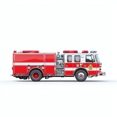 A red fire truck with emergency lights and equipment, isolated on a white background, symbolizing courage and rapid response to emergencies.