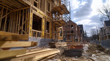 Construction progress of a residential building urban area photography daylight close-up development insights