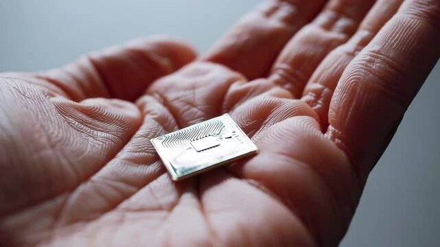 Close-up of a man's hand holding a chip