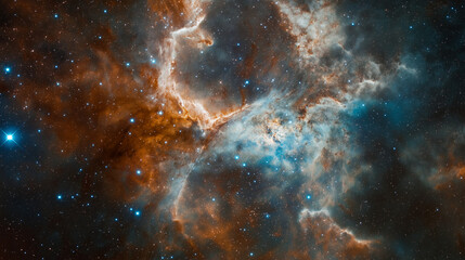 Fototapeta premium A breathtaking view of a colorful nebula glowing in deep space with countless stars shining around it