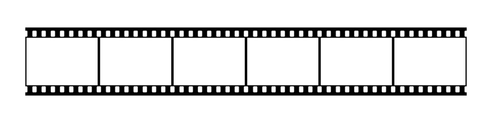 Empty film strip frame. Blank cinema tape in black and white. Classic 35mm strip for photography, retro-themed designs, photo collage templates. Seamless vector illustration on transparent background.