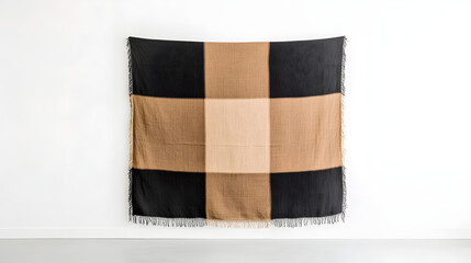 Straight-On View of a Bohemian Checkered Wall Tapestry in a Living Room
