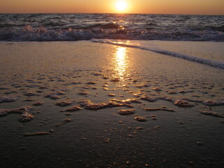 sunset, beach, sea,