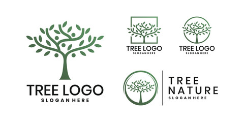 Set of oak tree logo design