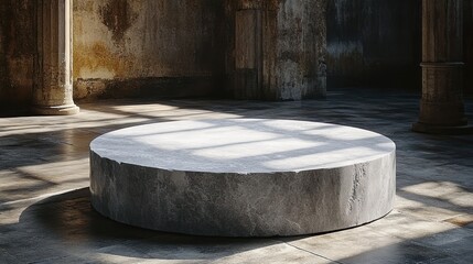 Round stone pedestal in antique interior