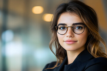 Confident businesswoman portrait, modern office