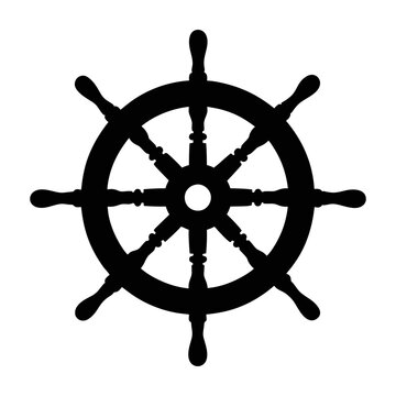 Ship wheel black silhouette isolated on a transparent background