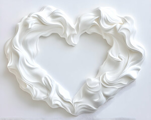 Creamy heart shape on white backdrop for Valentine's, anniversary, or love concept