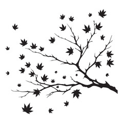 Autumn Tree Branch Silhouette Vector Illustration Falling Leaves Design