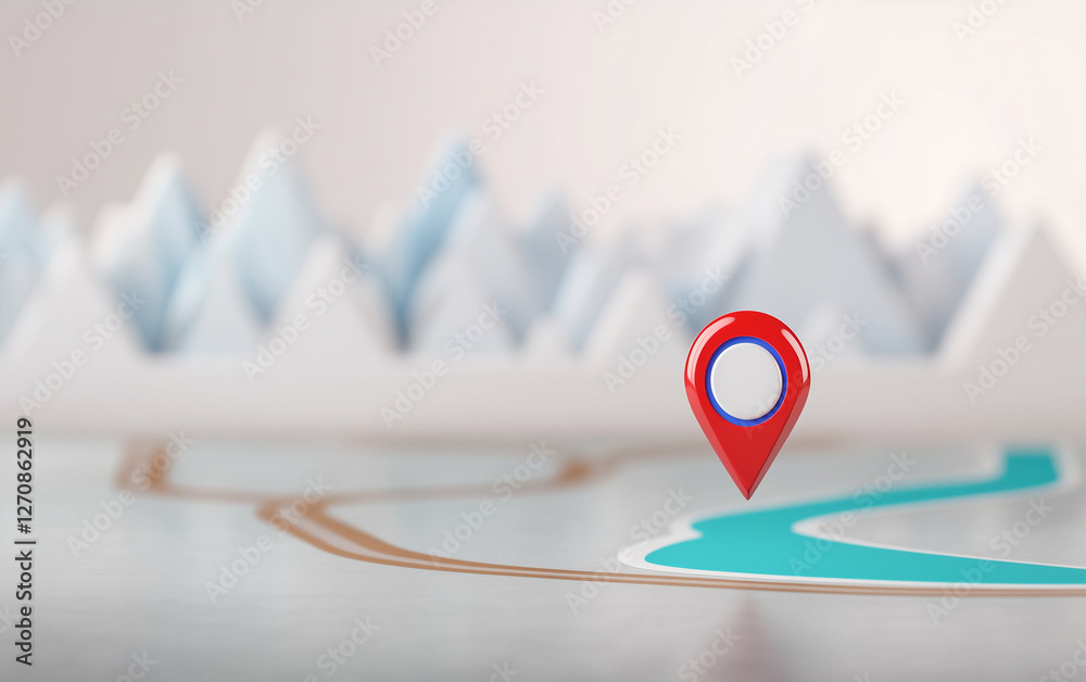 Poster map pin on a detailed map with location marker and abstract mountains in the background. location ma