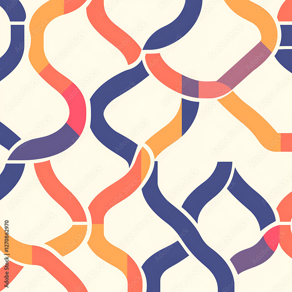 Poster woven interlocking lines of curving color abstract pattern seamless repeating design on light backgr