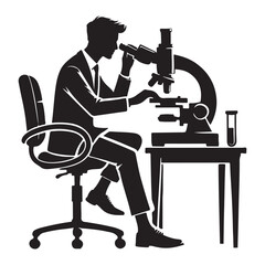 Scientist Silhouette Vector Illustration Using Microscope in Laboratory