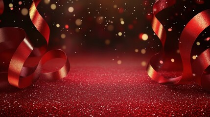 Festive red ribbons and sparkling background create a magical atmosphere for celebrations and joyful gatherings during holidays and special occasions