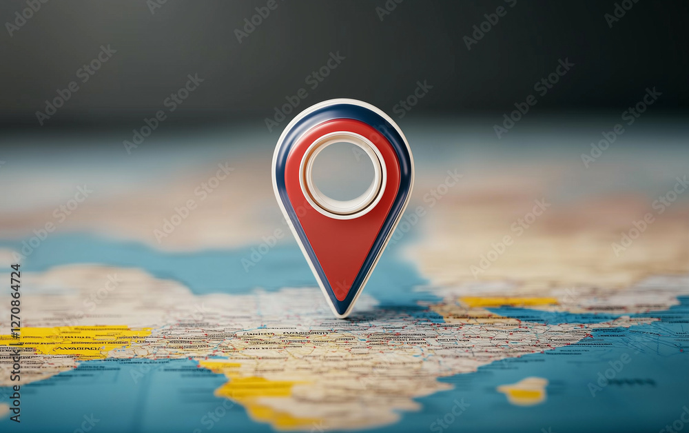 Poster Location pin on map marker showing location on map. Location pin marks a location on a map