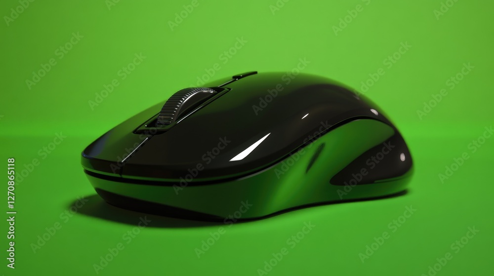 Poster multi-functional wireless mouse with a built-in laser pointer, displayed on a bright green backdrop,