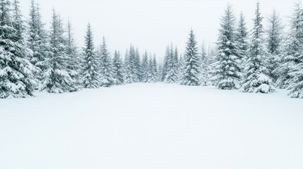 Snowy forest landscape, tranquil winter scene, pristine white snow